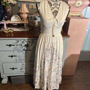 Joie Linen Blend Halter Dress With Floral Motif. Sz XS